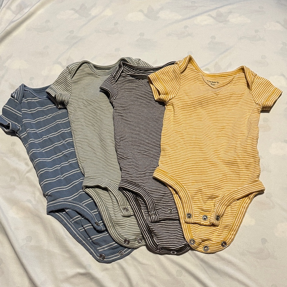 Carter's Striped Onesie Lot - Blue, Gray, Black, Yellow